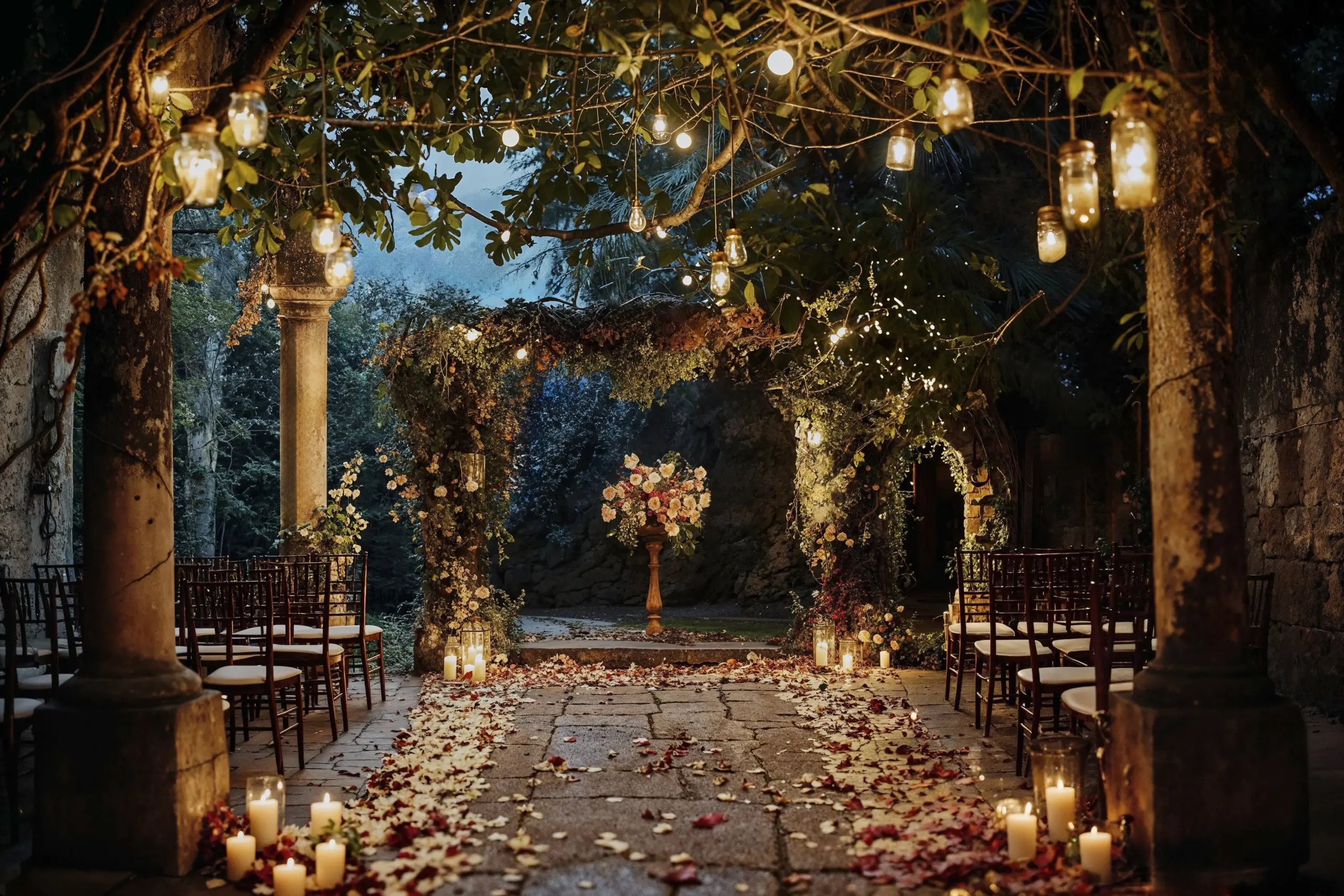 luces adornando una boda